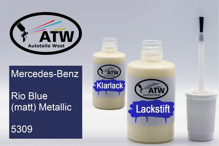 Mercedes-Benz, Rio Blue (matt) Metallic, 5309: 20ml Lackstift + 20ml Klarlack - Set, von ATW Autoteile West.